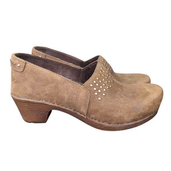 Dansko Mavis Clogs Slip-on Casual Western Brown Leather Studded EU 38 Women's‎ 8 - Picture 1 of 8